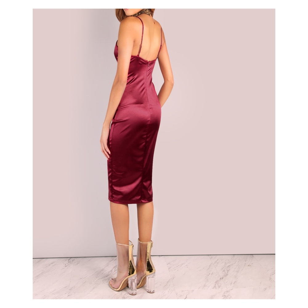 Burgundy Red Satin Midi Dress - Picture 3 of 5